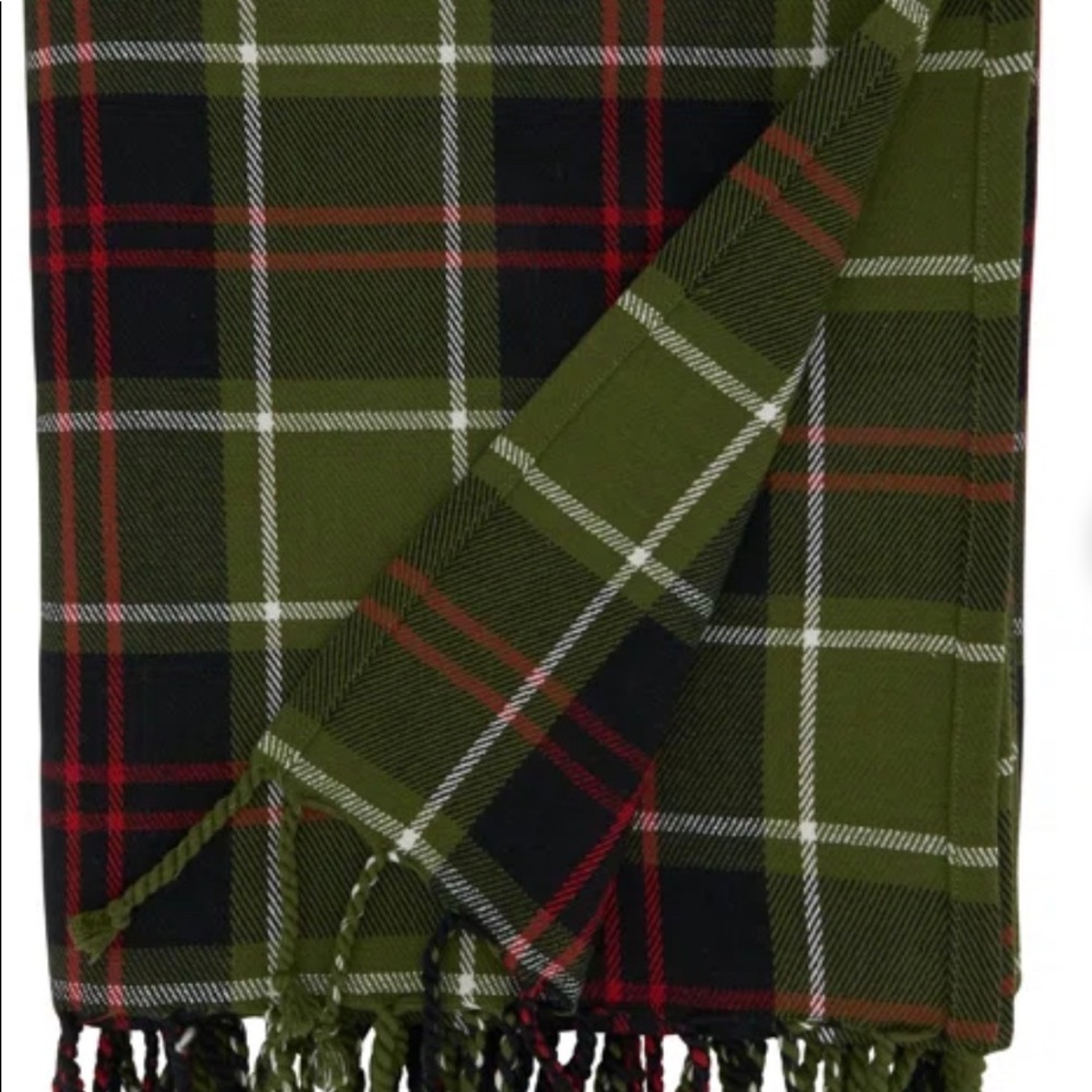 Saro Lifestyle Plaid Woven Cotton Throw Blanket Green Red Fringed 50"x60"